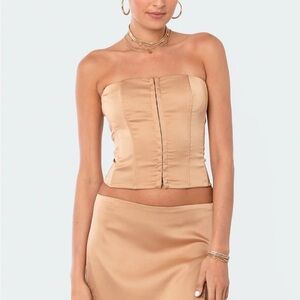 Edikted Tan Satin Corset Top